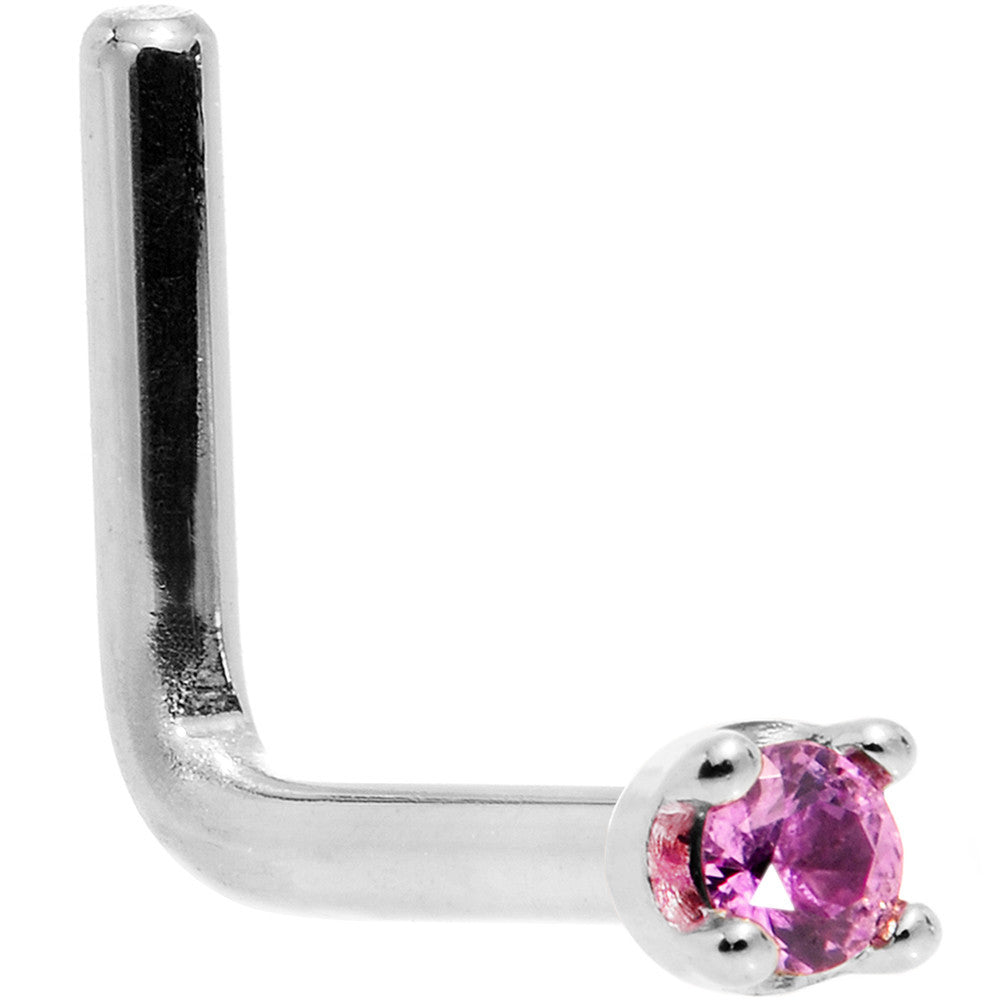 BodyCandy Solid 18K White Gold 1.5mm Genuine Pink Sapphire Nose Ring — side view