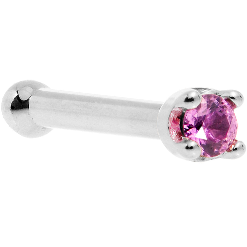 BodyCandy Solid 14K White Gold 1.5mm Genuine Pink Sapphire Nose Ring — side view