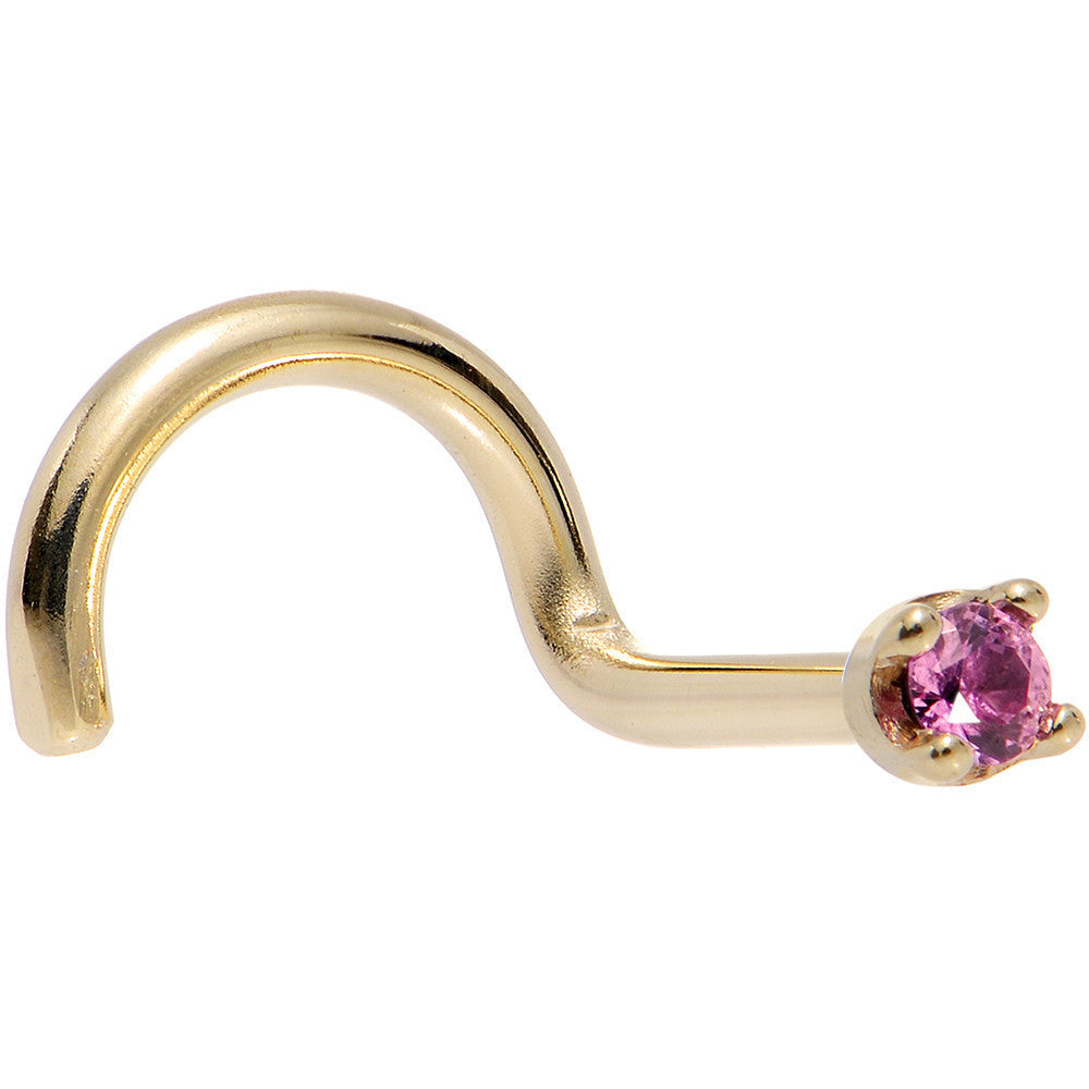 BodyCandy Solid 14K Yellow Gold 1.5mm Genuine Pink Sapphire Nose Ring — detail close-up