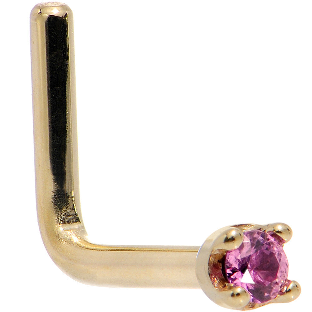 BodyCandy Solid 18K Yellow Gold 1.5mm Genuine Pink Sapphire Nose Ring — side view