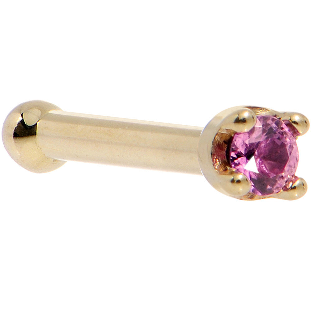 BodyCandy Solid 18K Yellow Gold 1.5mm Genuine Pink Sapphire Nose Ring — back view