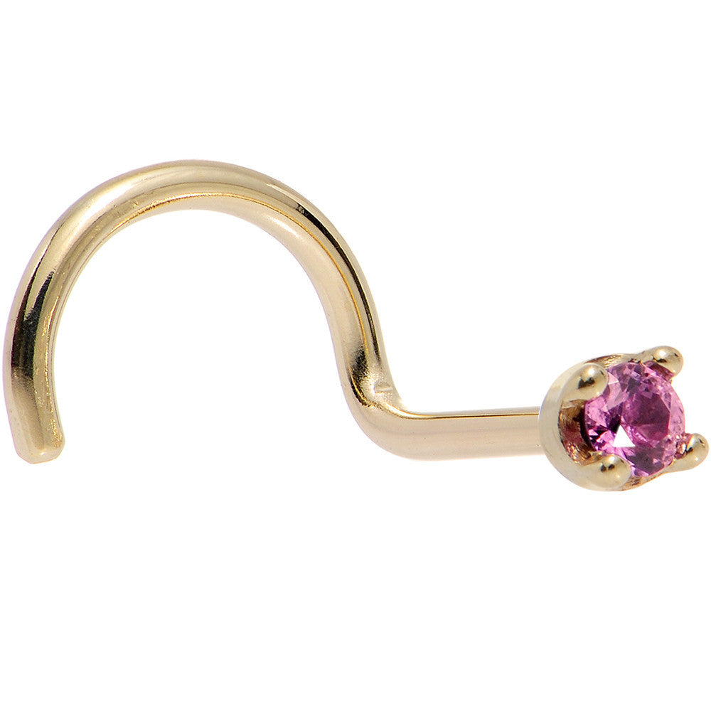 BodyCandy Solid 18K Yellow Gold 1.5mm Genuine Pink Sapphire Nose Ring — in-use photo