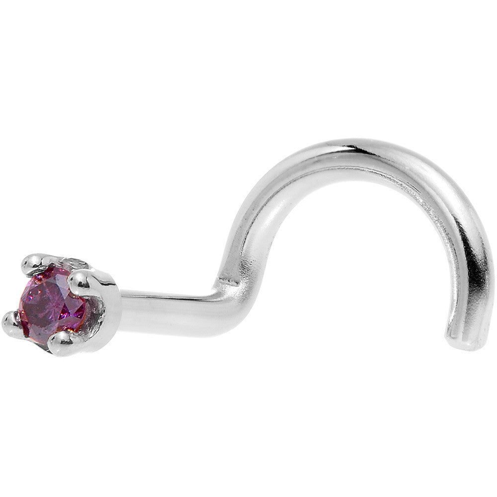 BodyCandy Solid 18K White Gold 1.5mm Genuine Purple Diamond Nose Ring — detail close-up