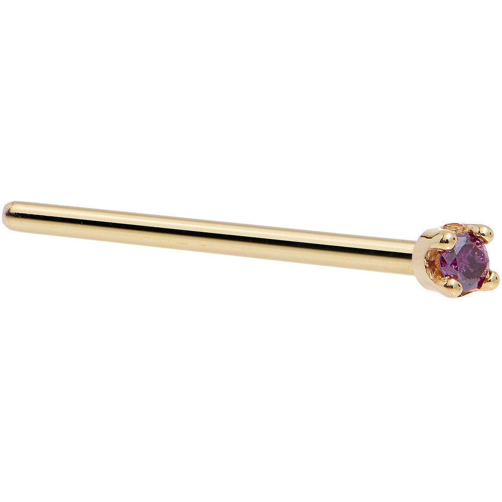 BodyCandy Solid 18K Yellow Gold 1.5mm Genuine Purple Diamond Nose Ring — side view