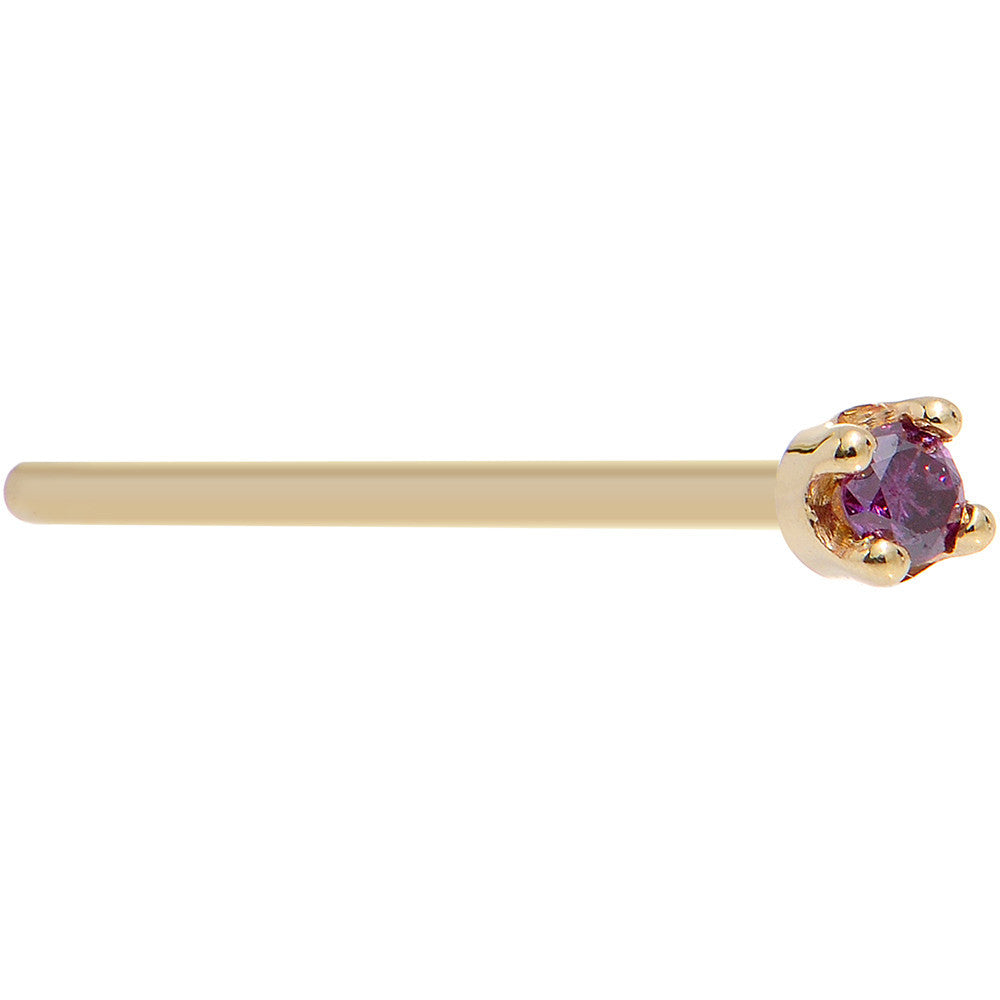 BodyCandy Solid 18K Yellow Gold 1.5mm Genuine Purple Diamond Nose Ring — in-use photo
