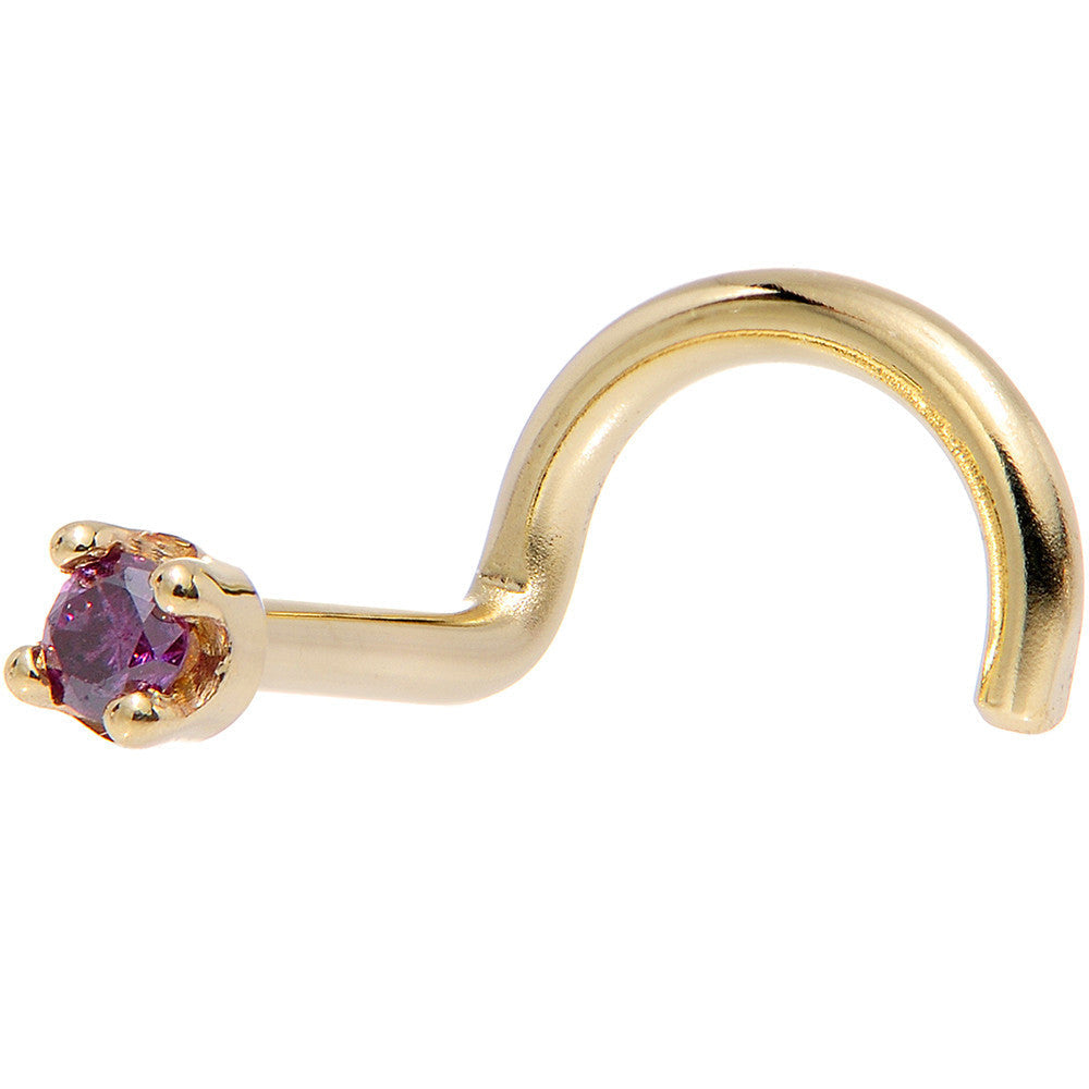 BodyCandy Solid 18K Yellow Gold 1.5mm Genuine Purple Diamond Nose Ring — detail close-up