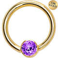 BodyCandy 14G 3/8 Solid 14K Gold Purple CZ Gem BCR Captive Ring — main product shot