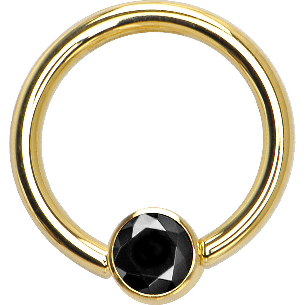 BodyCandy 14G 3/8 Solid 14K Gold Black CZ Gem BCR Captive Ring — detail close-up