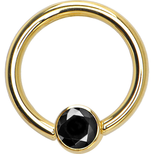 BodyCandy 14G 3/8 Solid 14K Gold Black CZ Gem BCR Captive Ring — detail close-up
