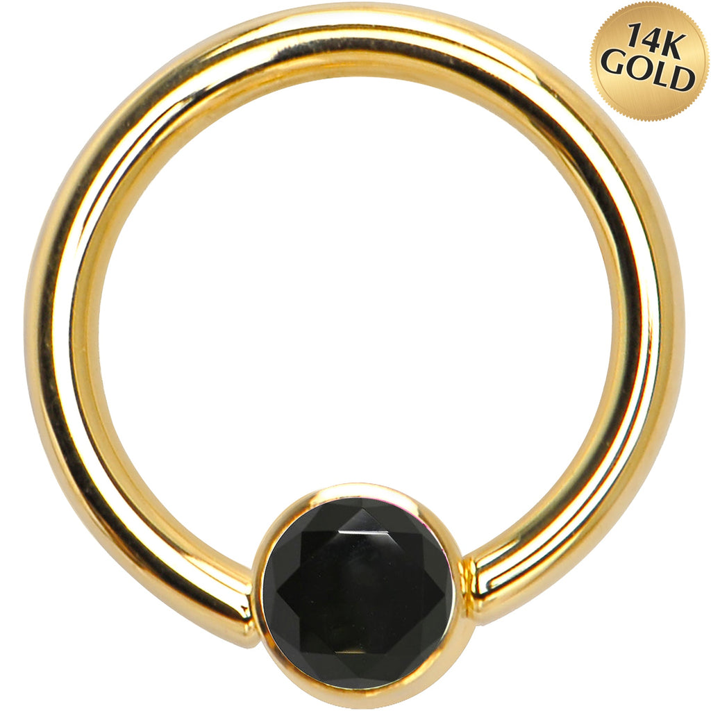 BodyCandy 14G 3/8 Solid 14K Gold Black CZ Gem BCR Captive Ring — main product shot