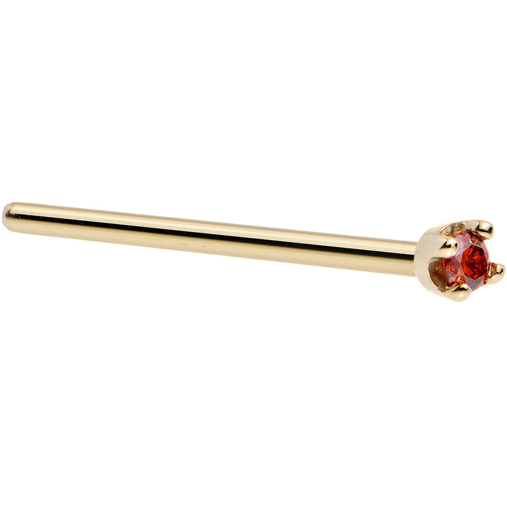 BodyCandy Solid 14K Yellow Gold 1.5mm Genuine Red Diamond Nose Ring — side view