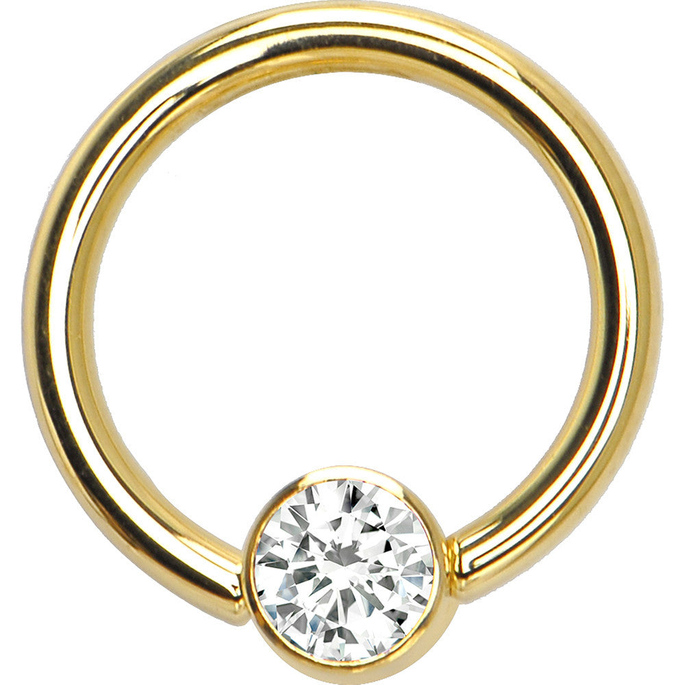BodyCandy 14G 3/8 Solid 14K Gold Clear CZ Gem BCR Captive Ring — detail close-up