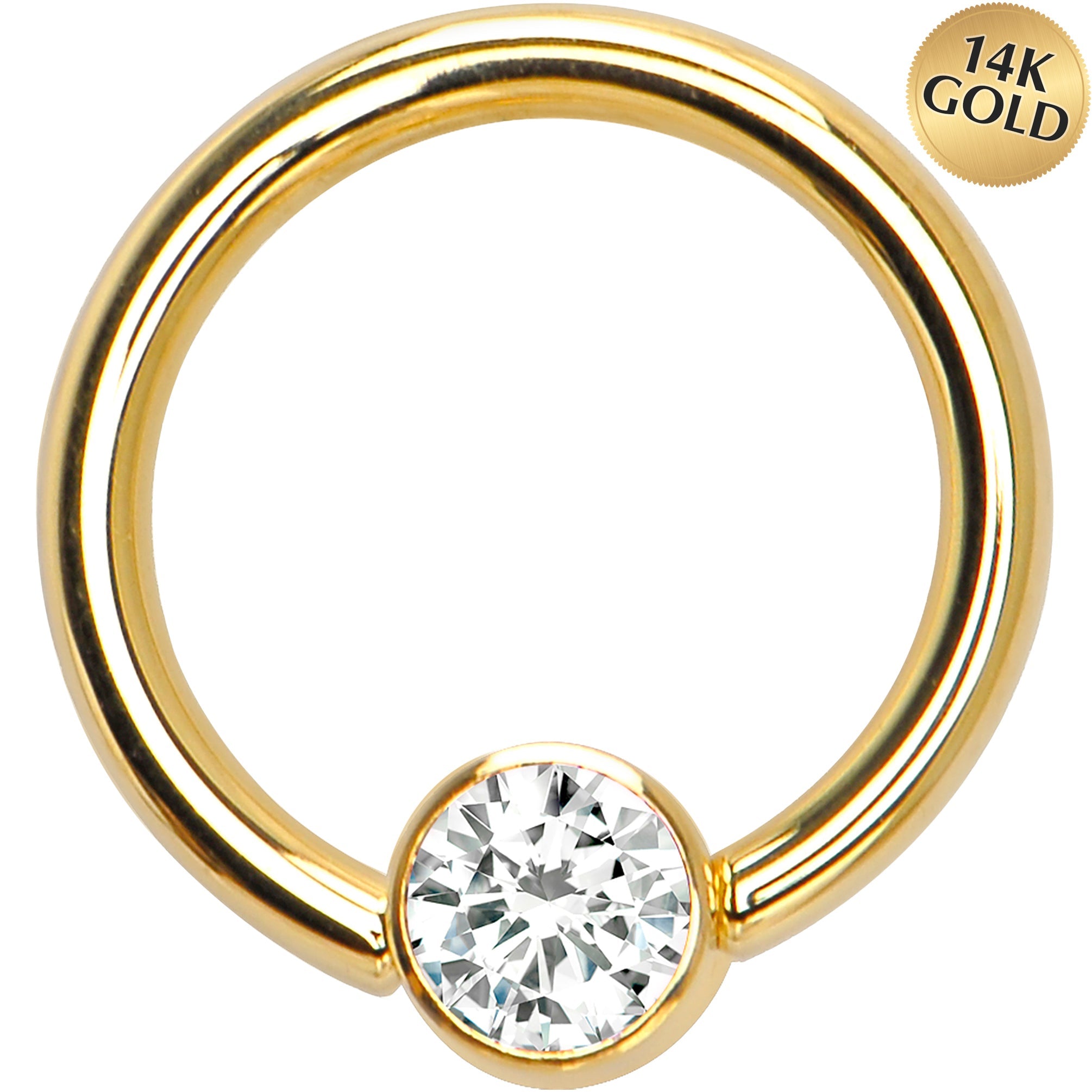 BodyCandy 14G 3/8 Solid 14K Gold Clear CZ Gem BCR Captive Ring — main product shot