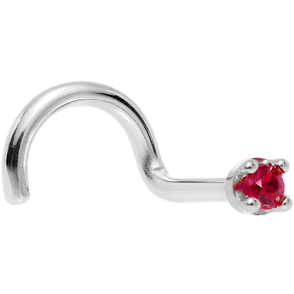 BodyCandy Solid 18K White Gold 1.5mm Diamond Cut Genuine Ruby Nose Ring — in-use photo
