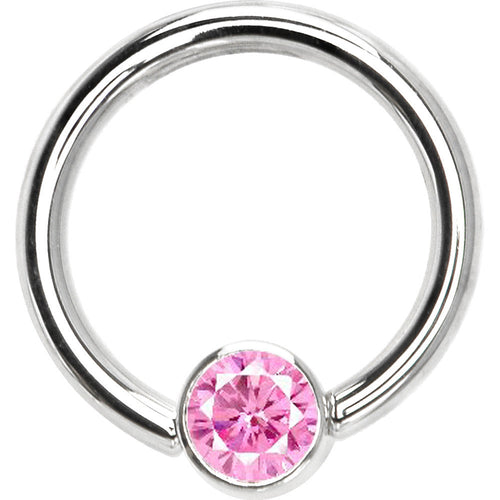 BodyCandy 14G 3/8 Solid 14K White Gold Pink CZ Gem Captive Ring — detail close-up