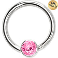 BodyCandy 14G 3/8 Solid 14K White Gold Pink CZ Gem Captive Ring — main product shot