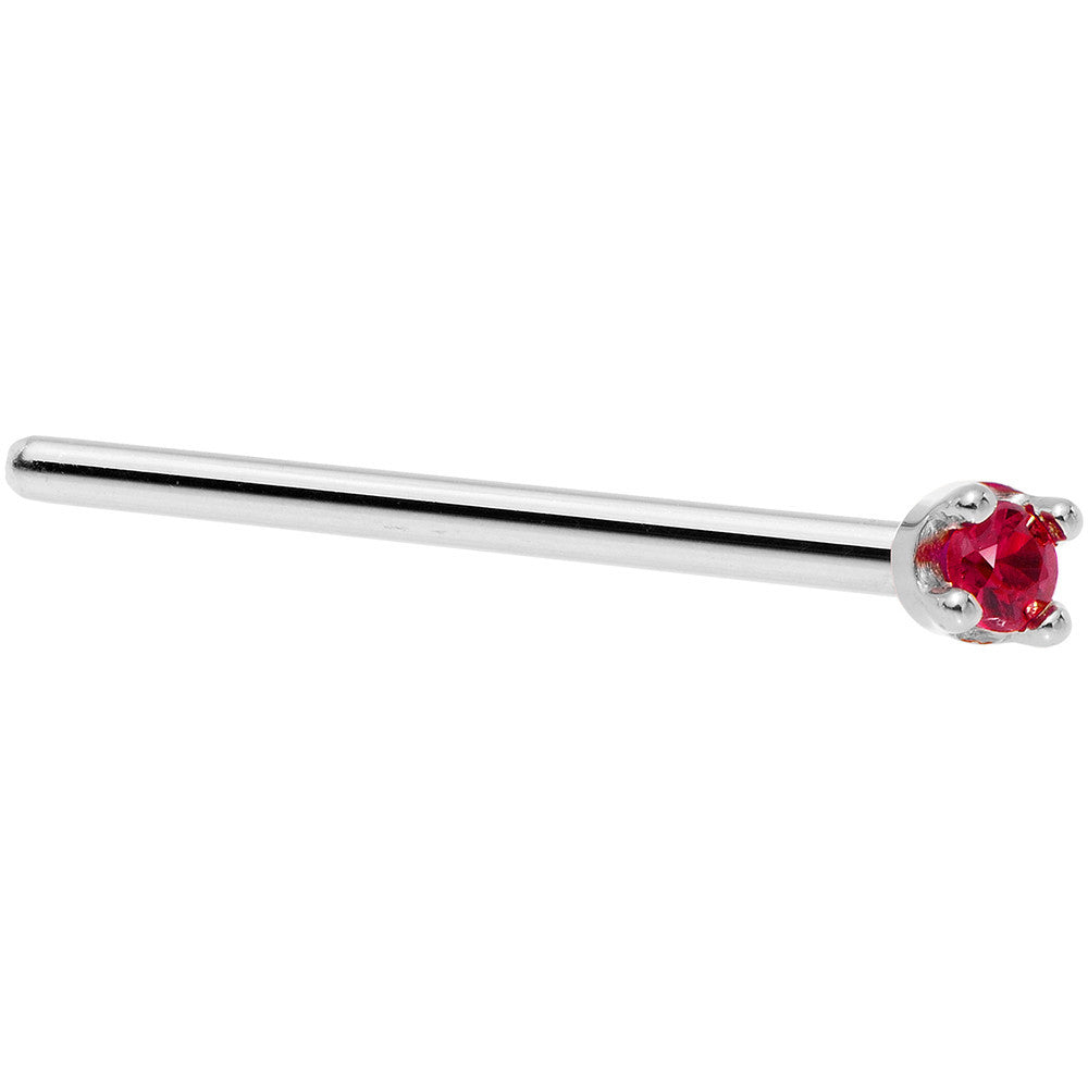 BodyCandy Solid 18K White Gold 1.5mm Diamond Cut Genuine Ruby Nose Ring — flat-lay composition