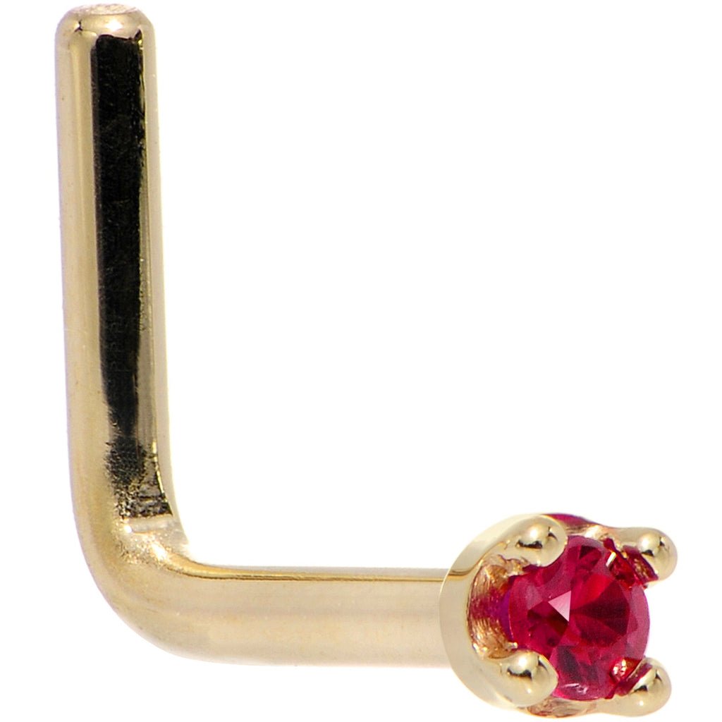 BodyCandy Solid 18K Yellow Gold 1.5mm Diamond Cut Genuine Ruby Nose Ring — lifestyle context