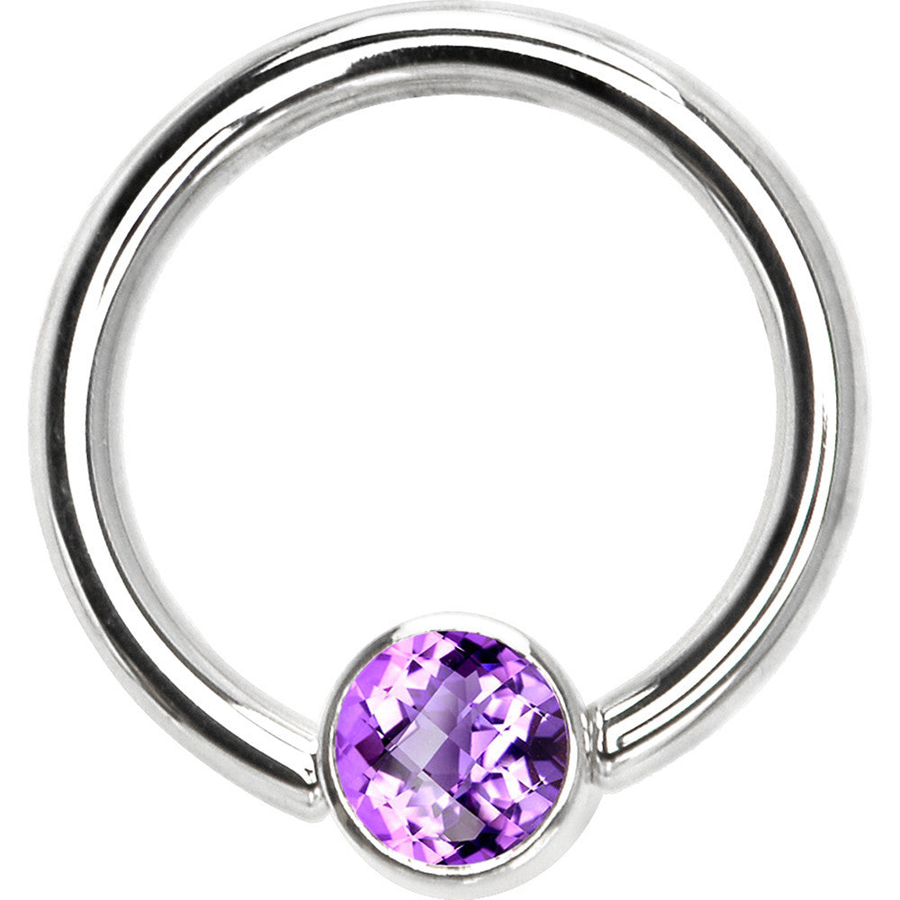 BodyCandy 14G 3/8 Solid 14K White Gold Purple CZ Gem Captive Ring — detail close-up