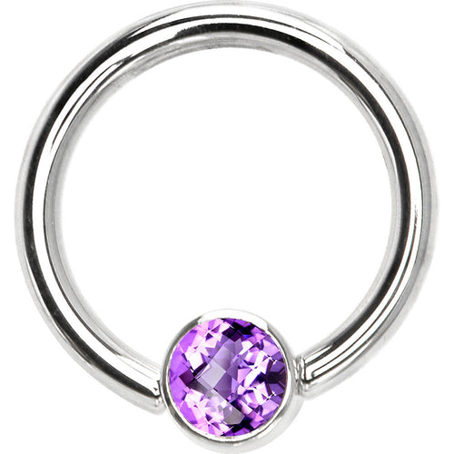 BodyCandy 14G 3/8 Solid 14K White Gold Purple CZ Gem Captive Ring — detail close-up