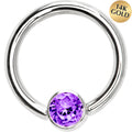BodyCandy 14G 3/8 Solid 14K White Gold Purple CZ Gem Captive Ring — main product shot