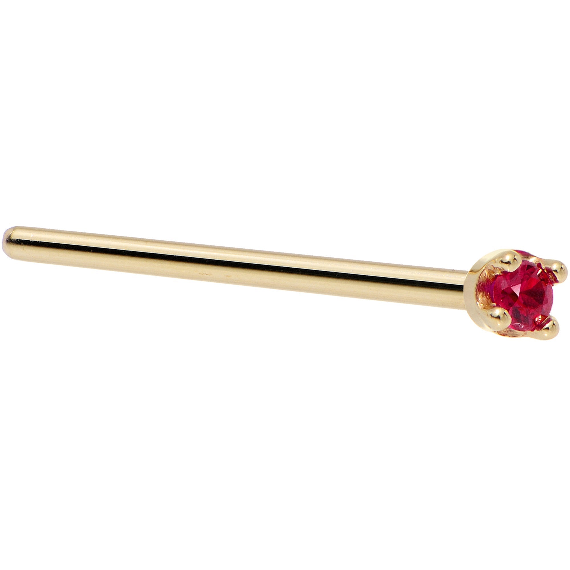 BodyCandy Solid 14K Yellow Gold 1.5mm Diamond Cut Genuine Ruby Nose Ring — back view