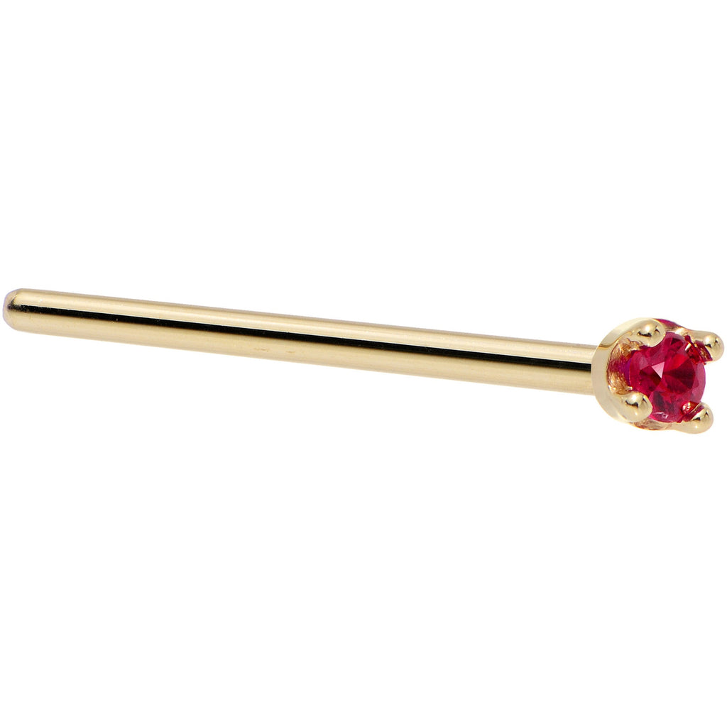BodyCandy Solid 18K Yellow Gold 1.5mm Diamond Cut Genuine Ruby Nose Ring — back view