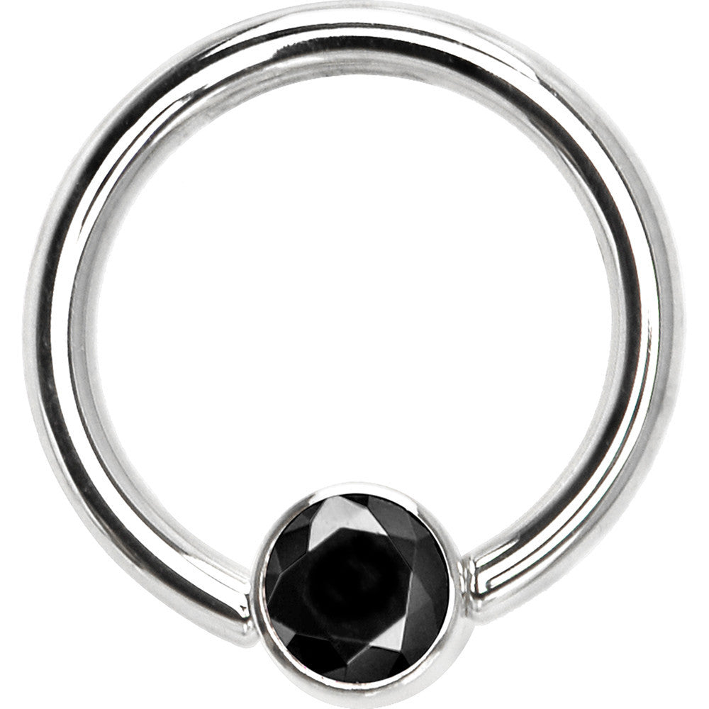 BodyCandy 14G 3/8 Solid 14K White Gold Black CZ Gem Captive Ring — main product shot