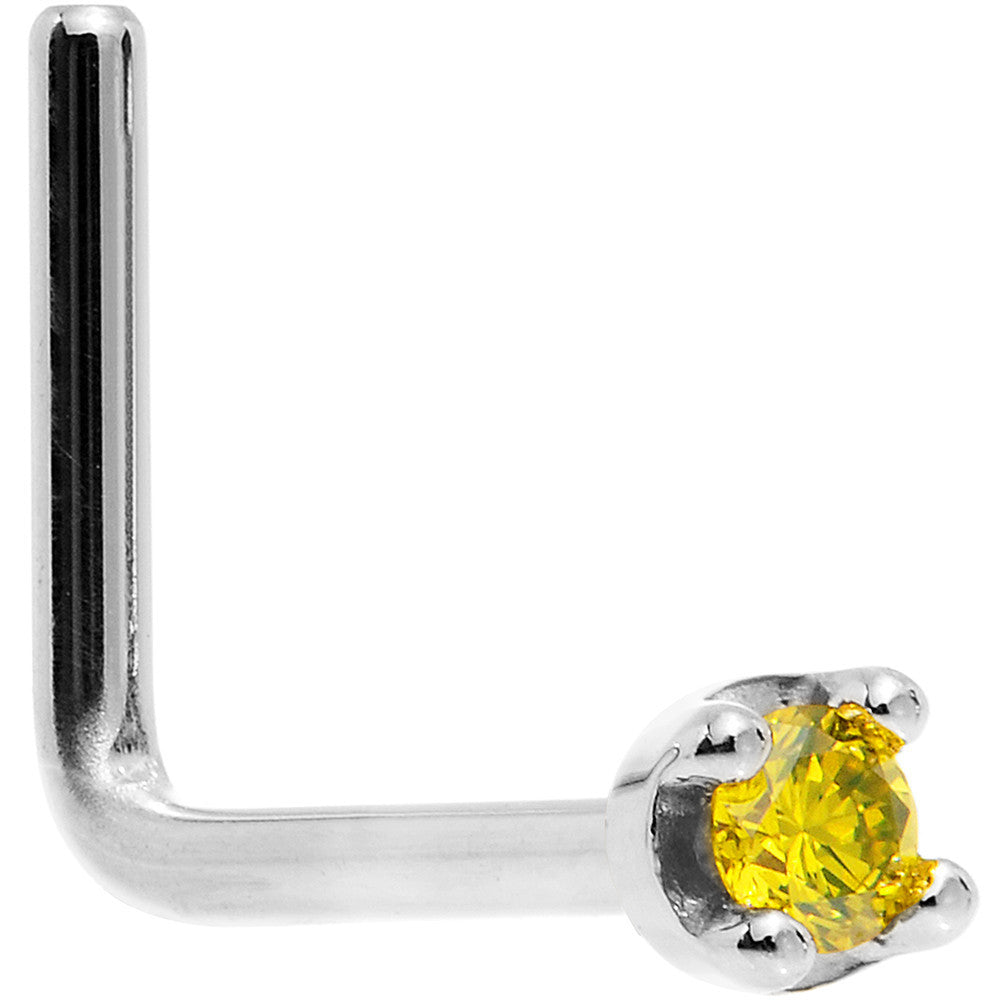 BodyCandy Solid 18K White Gold 1.5mm Genuine Yellow Diamond Nose Ring — color detail