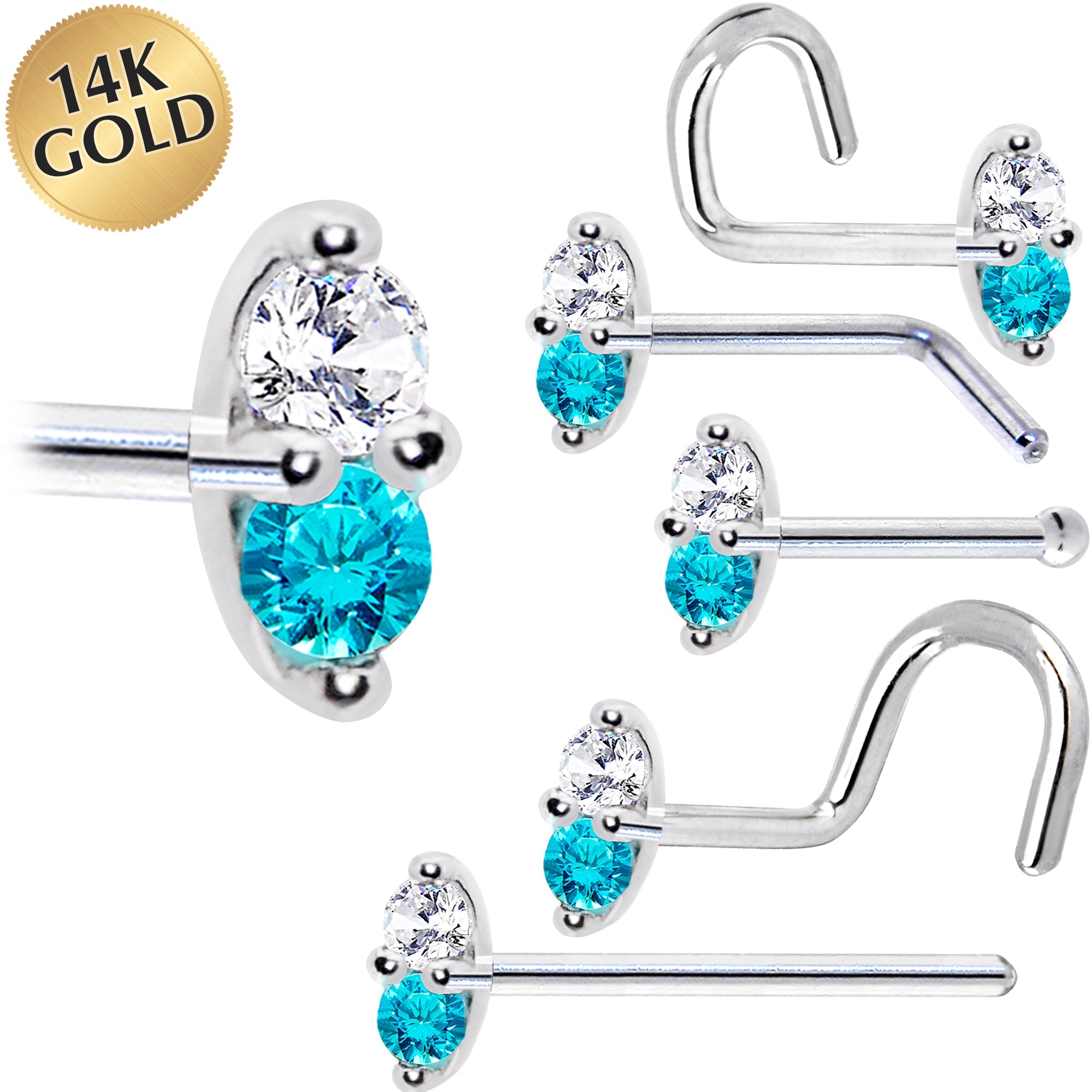BodyCandy 14k White Gold Mint Green 1.5mm CZ Marquise Nose Ring — main product shot