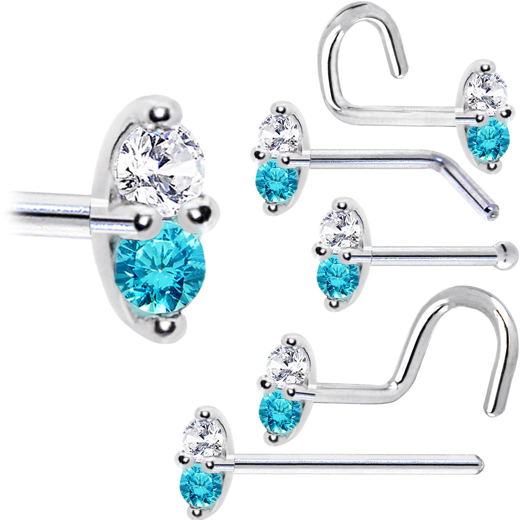 BodyCandy 14k White Gold Mint Green 1.5mm CZ Marquise Nose Ring — in-use photo
