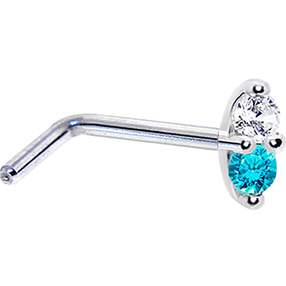 BodyCandy 14k White Gold Mint Green 1.5mm CZ Marquise Nose Ring — side view