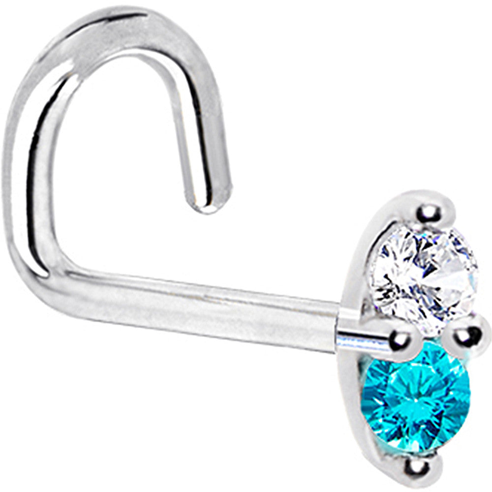 BodyCandy 14k White Gold Mint Green 1.5mm CZ Marquise Nose Ring — back view