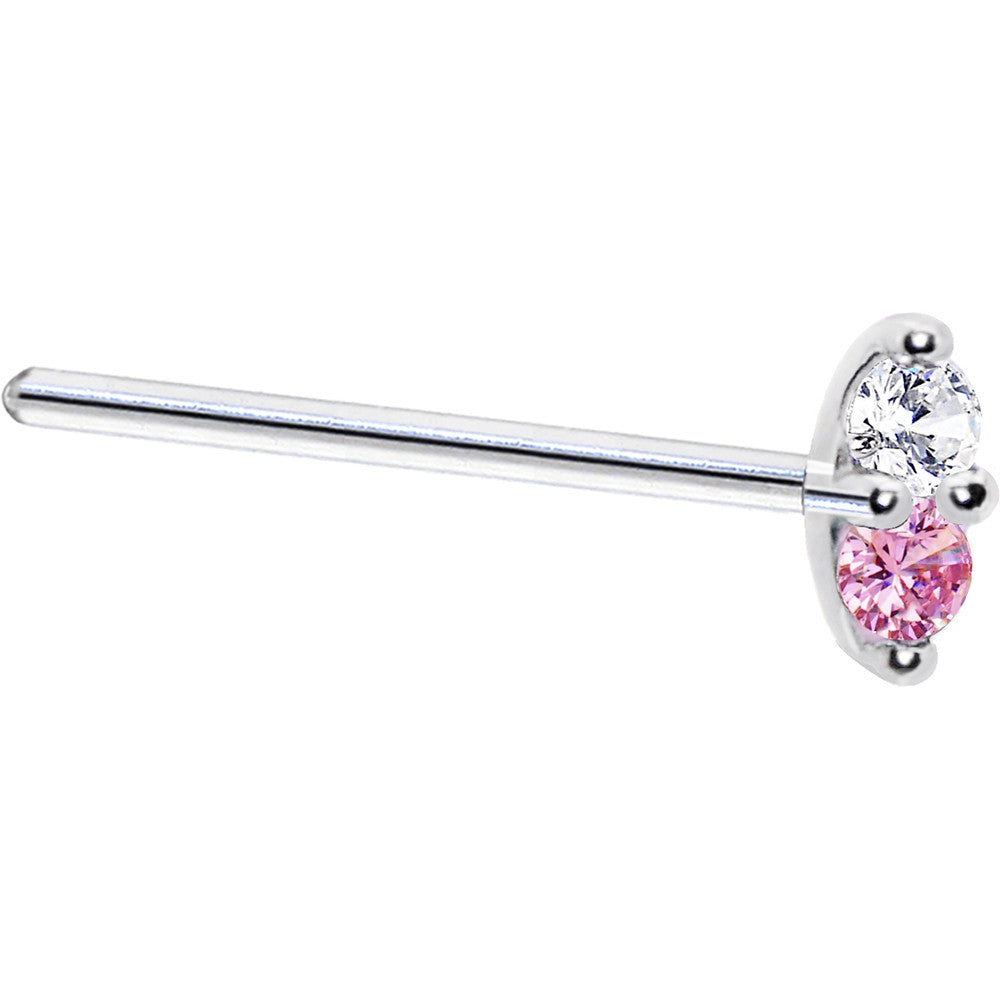 BodyCandy 14k White Gold Pink 1.5mm CZ Marquise Nose Ring — detail close-up