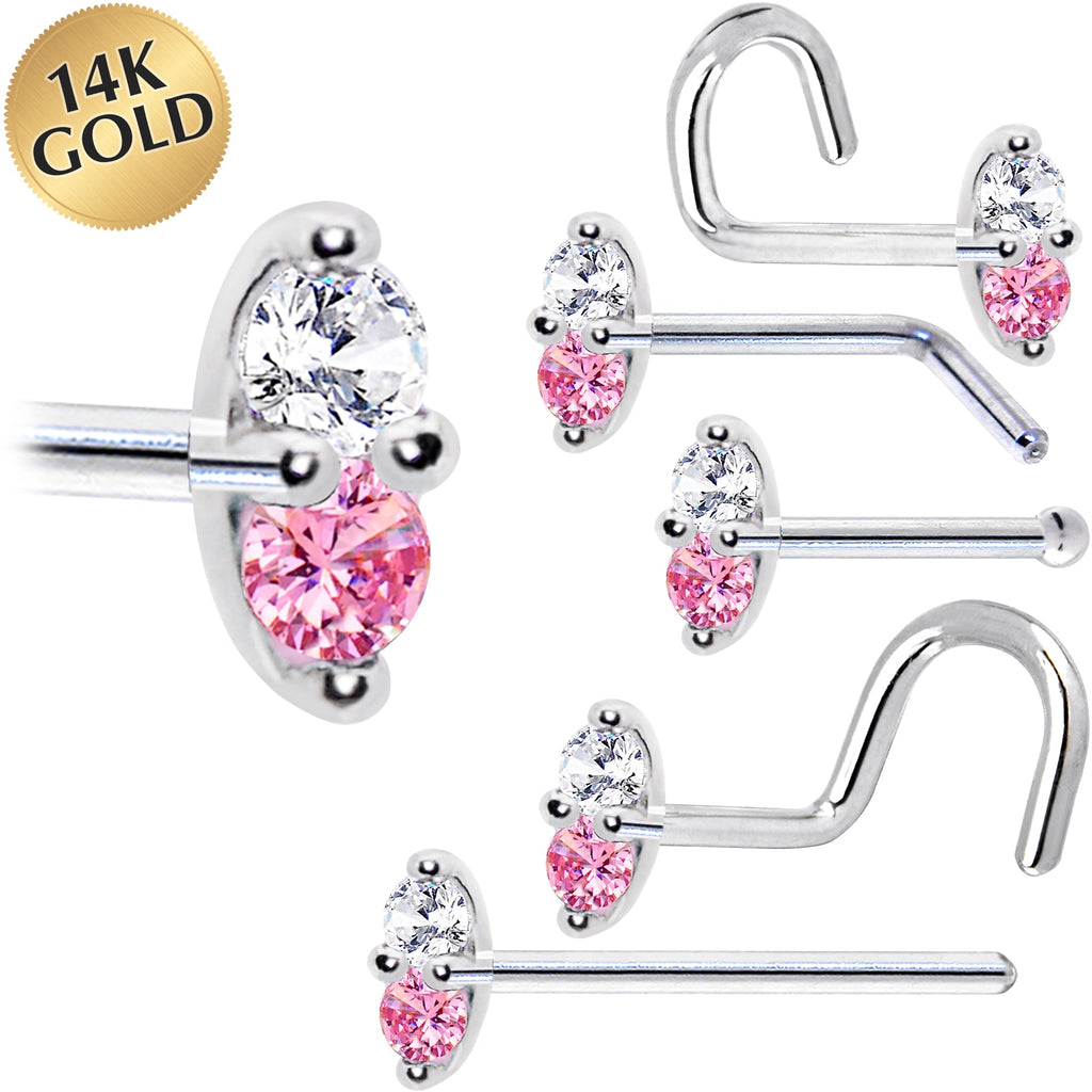 BodyCandy 14k White Gold Pink 1.5mm CZ Marquise Nose Ring — main product shot