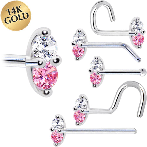 BodyCandy 14k White Gold Pink 1.5mm CZ Marquise Nose Ring — main product shot
