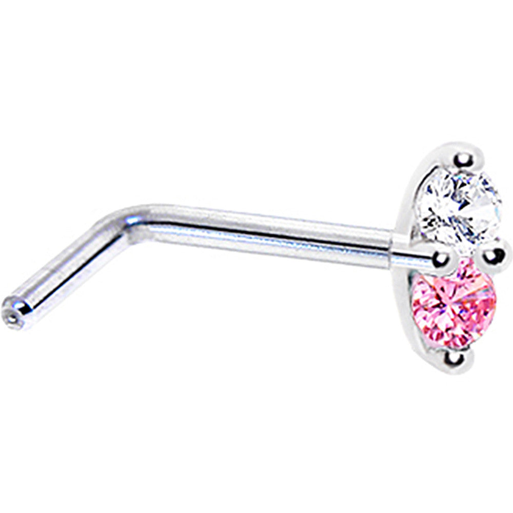BodyCandy 14k White Gold Pink 1.5mm CZ Marquise Nose Ring — side view