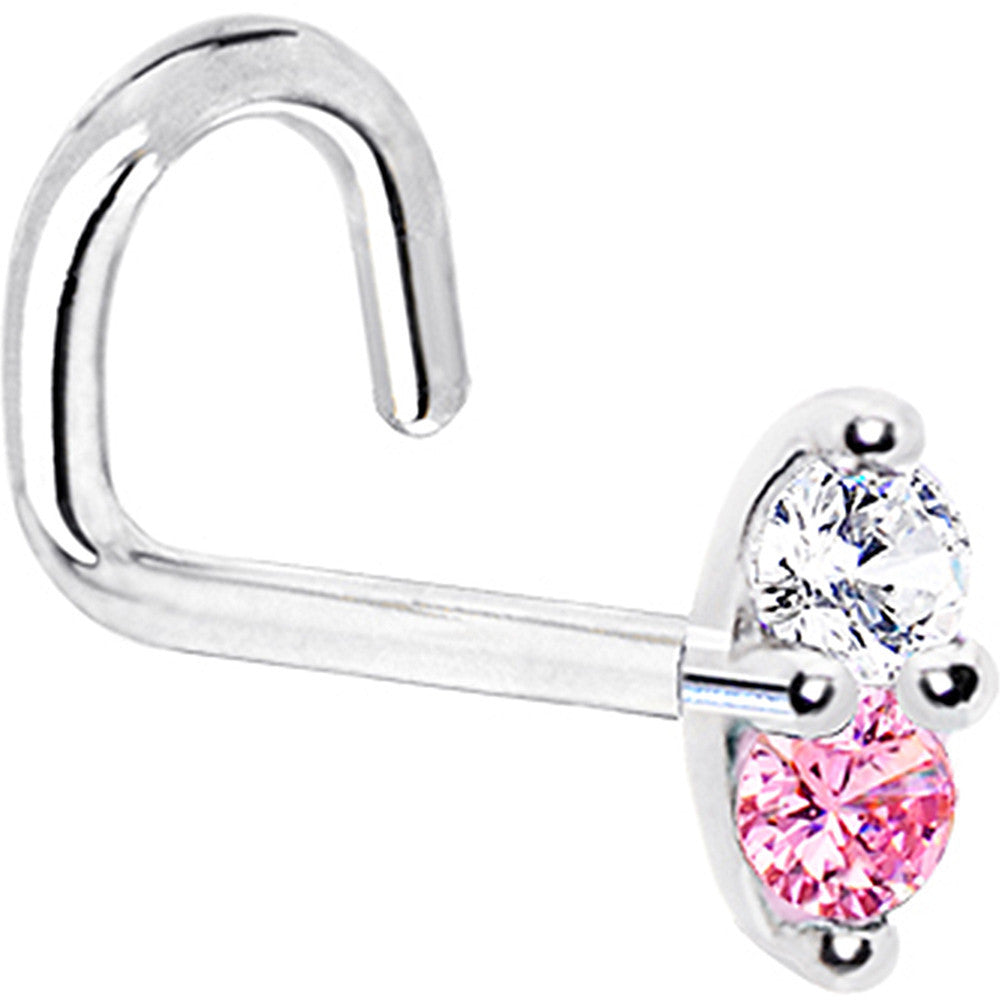 BodyCandy 14k White Gold Pink 1.5mm CZ Marquise Nose Ring — back view