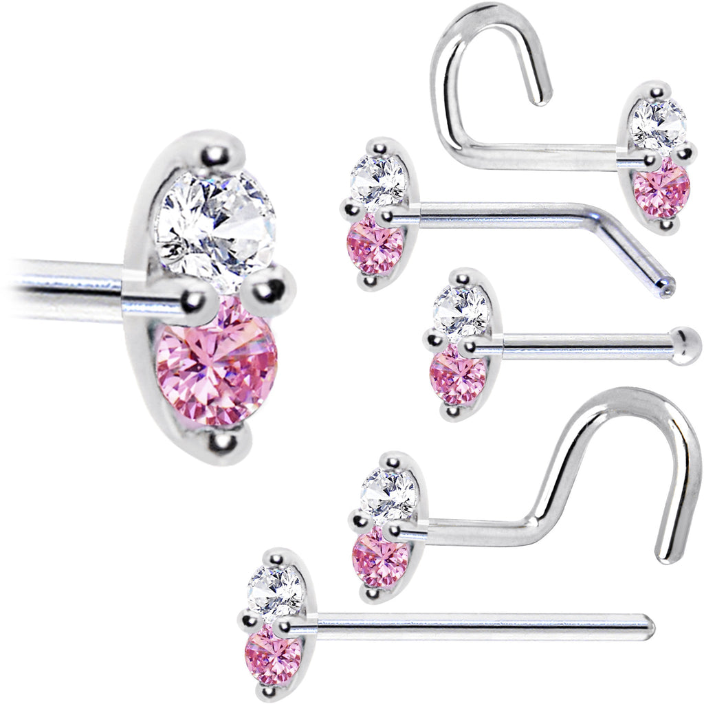 BodyCandy 14k White Gold Pink 1.5mm CZ Marquise Nose Ring — in-use photo