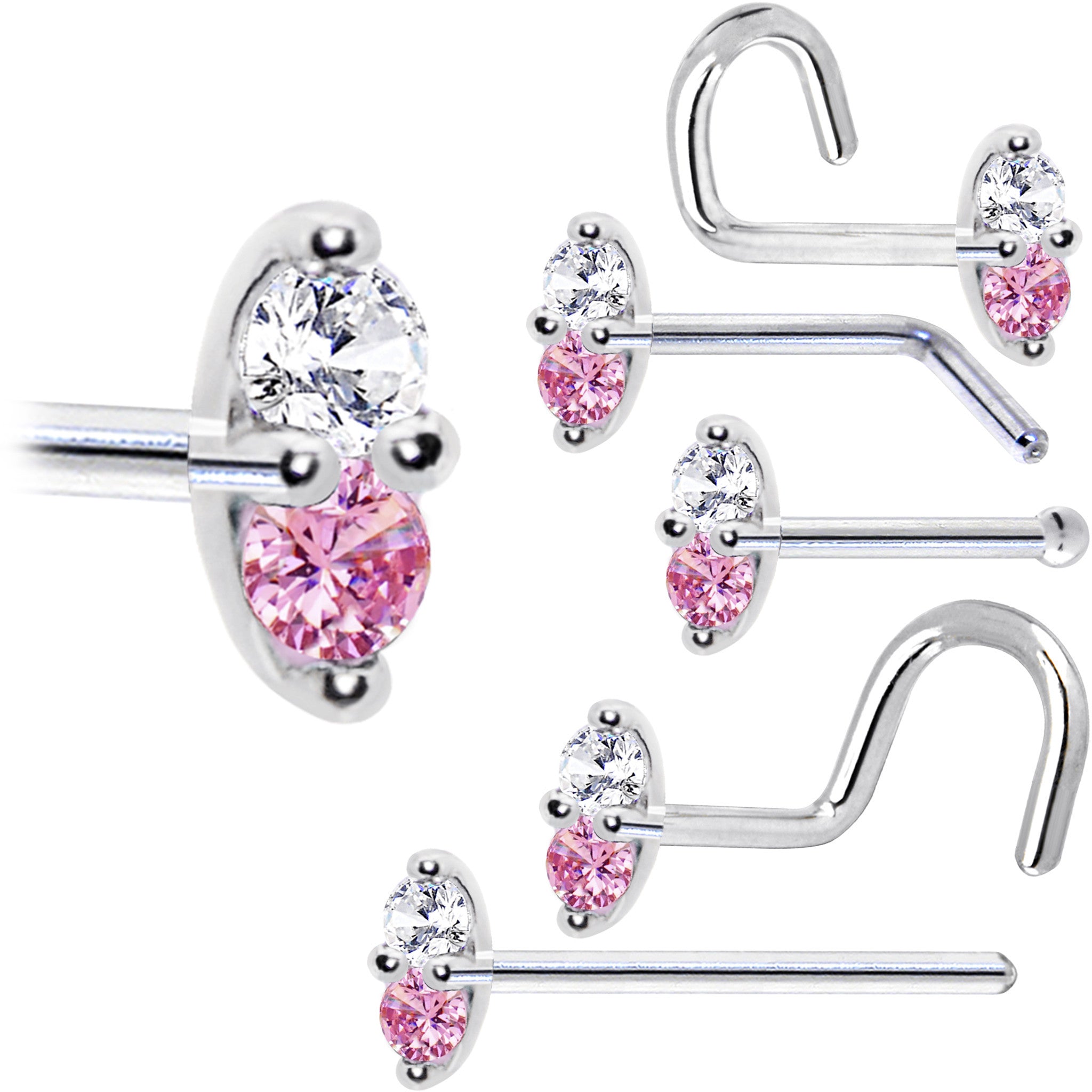 BodyCandy 14k White Gold Pink 1.5mm CZ Marquise Nose Ring — in-use photo