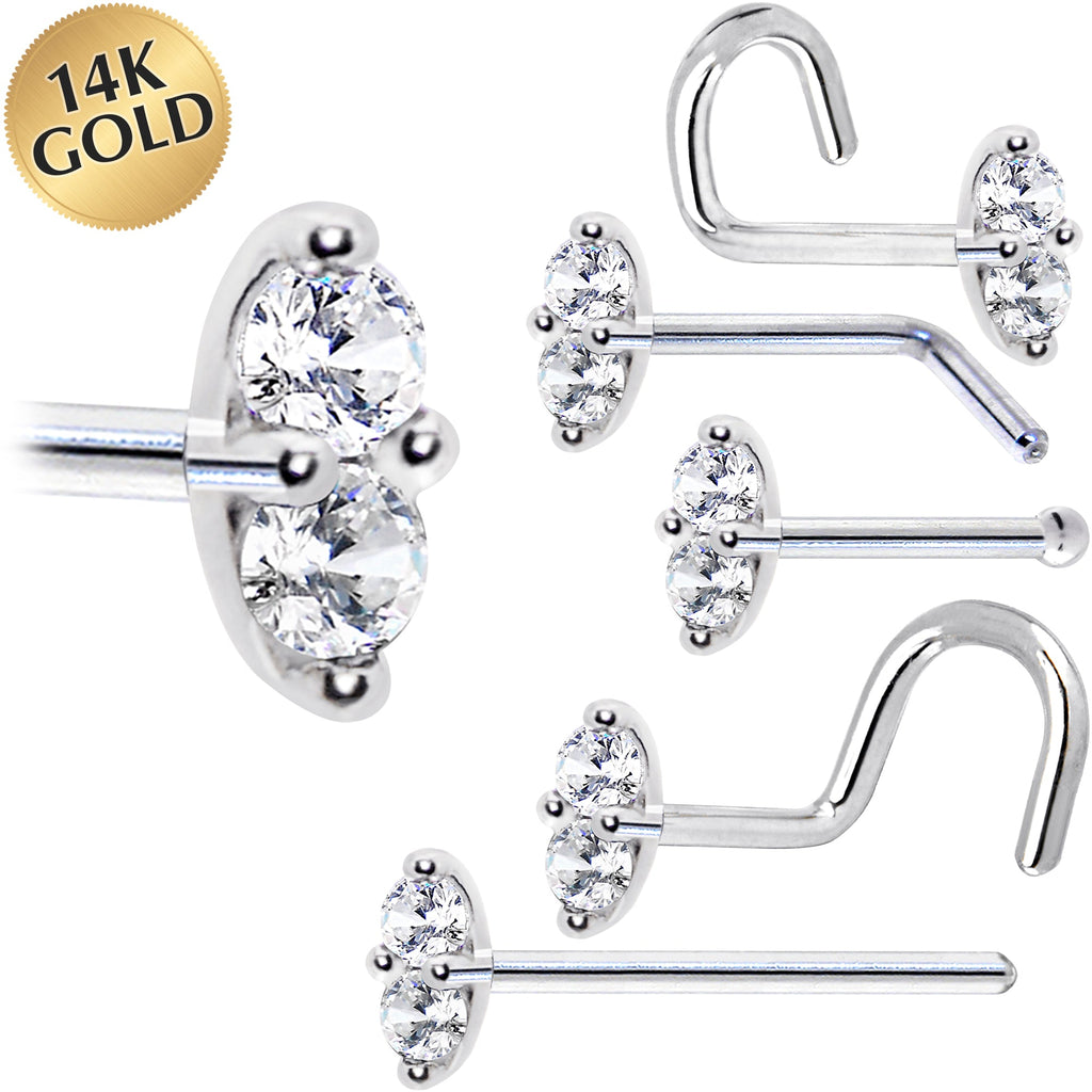BodyCandy 14k White Gold Clear 1.5mm CZ Marquise Nose Ring — main product shot