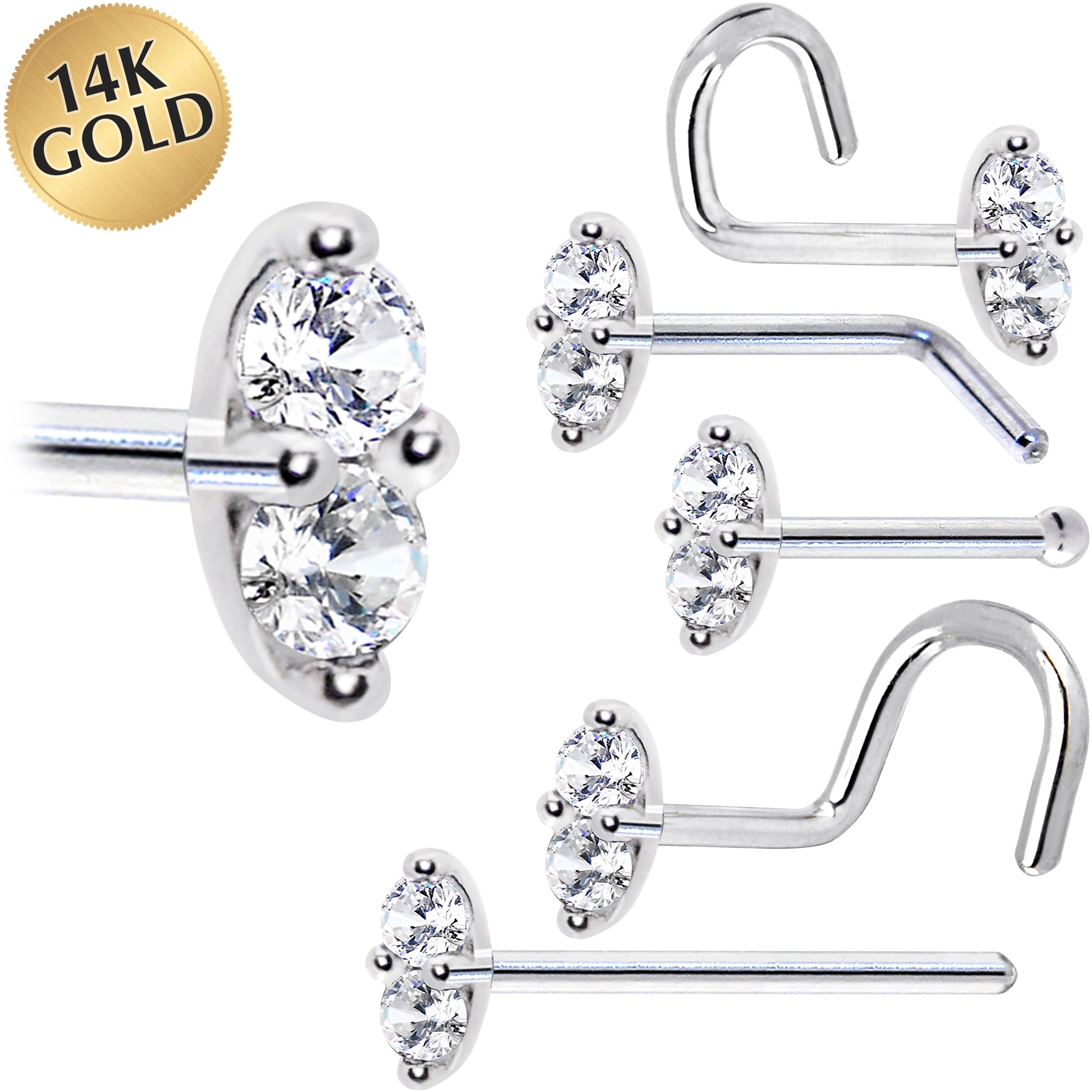 BodyCandy 14k White Gold Clear 1.5mm CZ Marquise Nose Ring — main product shot