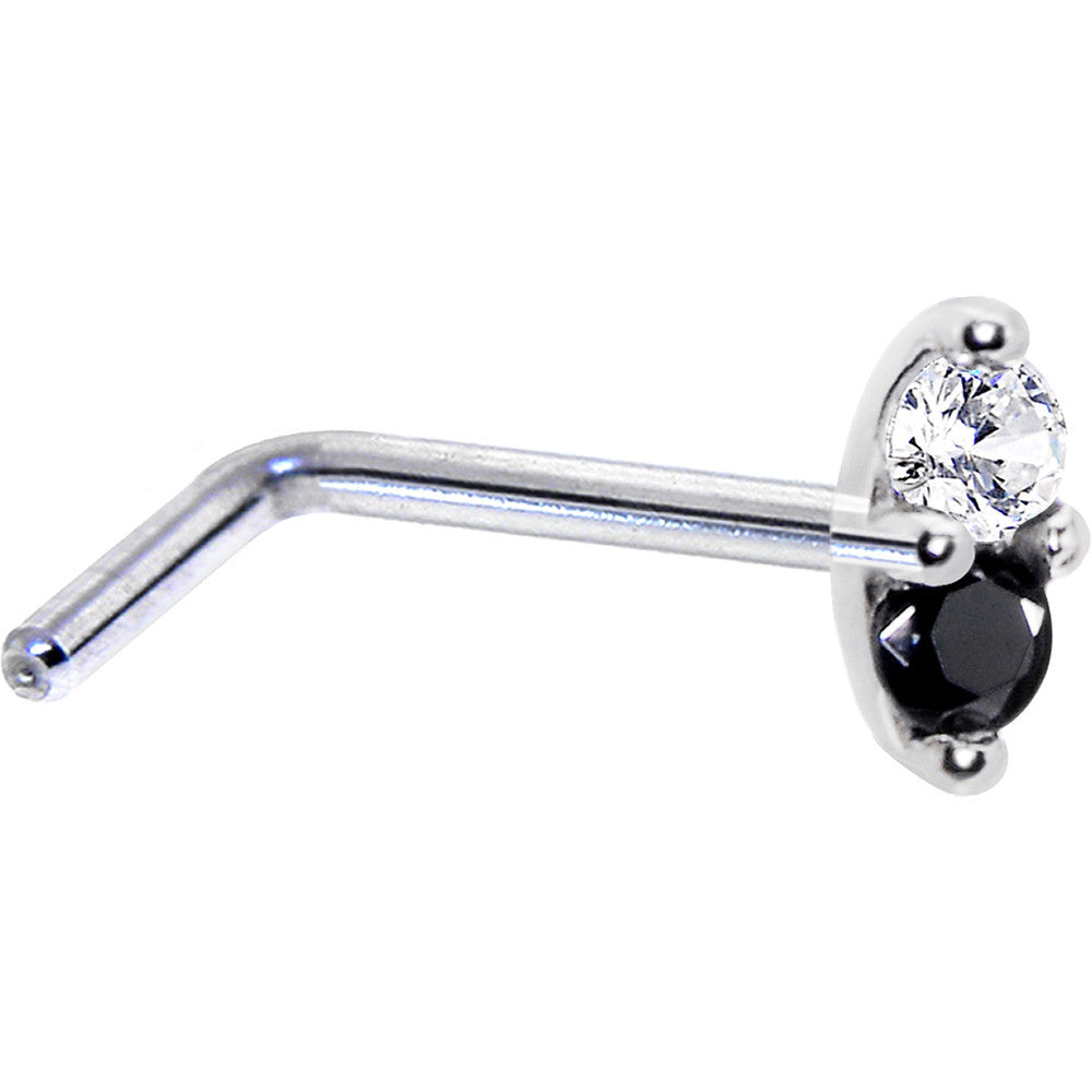 BodyCandy 14k White Gold Black 1.5mm CZ Marquise Nose Ring — detail close-up