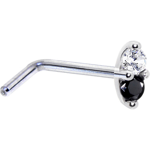 BodyCandy 14k White Gold Black 1.5mm CZ Marquise Nose Ring — detail close-up