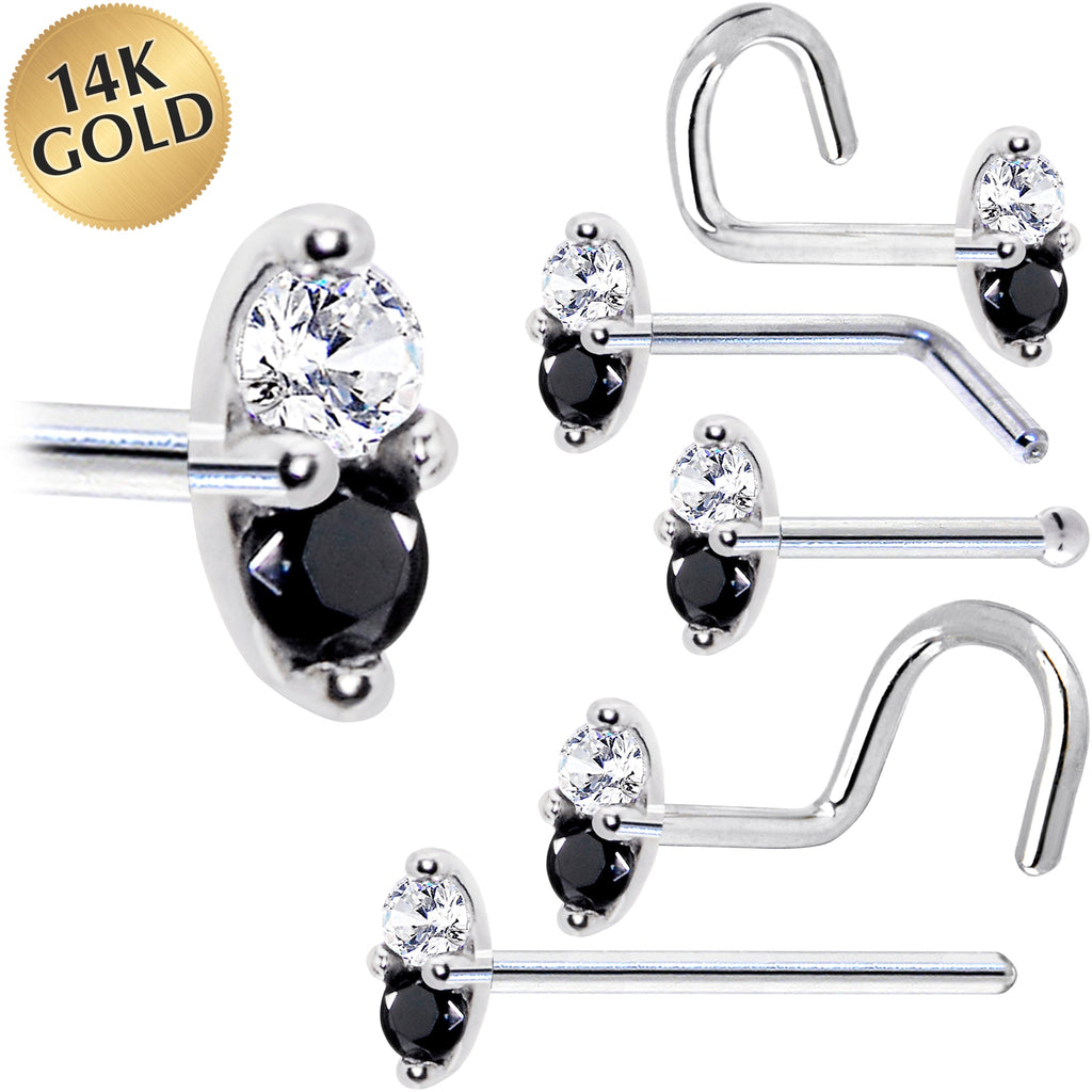 BodyCandy 14k White Gold Black 1.5mm CZ Marquise Nose Ring — main product shot