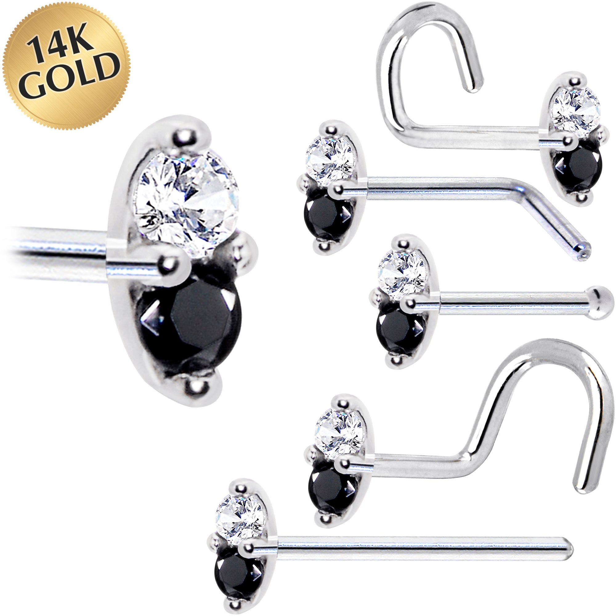 BodyCandy 14k White Gold Black 1.5mm CZ Marquise Nose Ring — main product shot