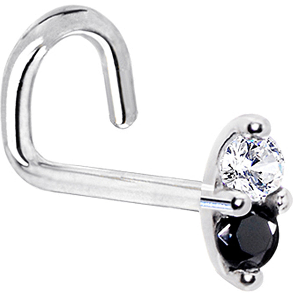 BodyCandy 14k White Gold Black 1.5mm CZ Marquise Nose Ring — back view
