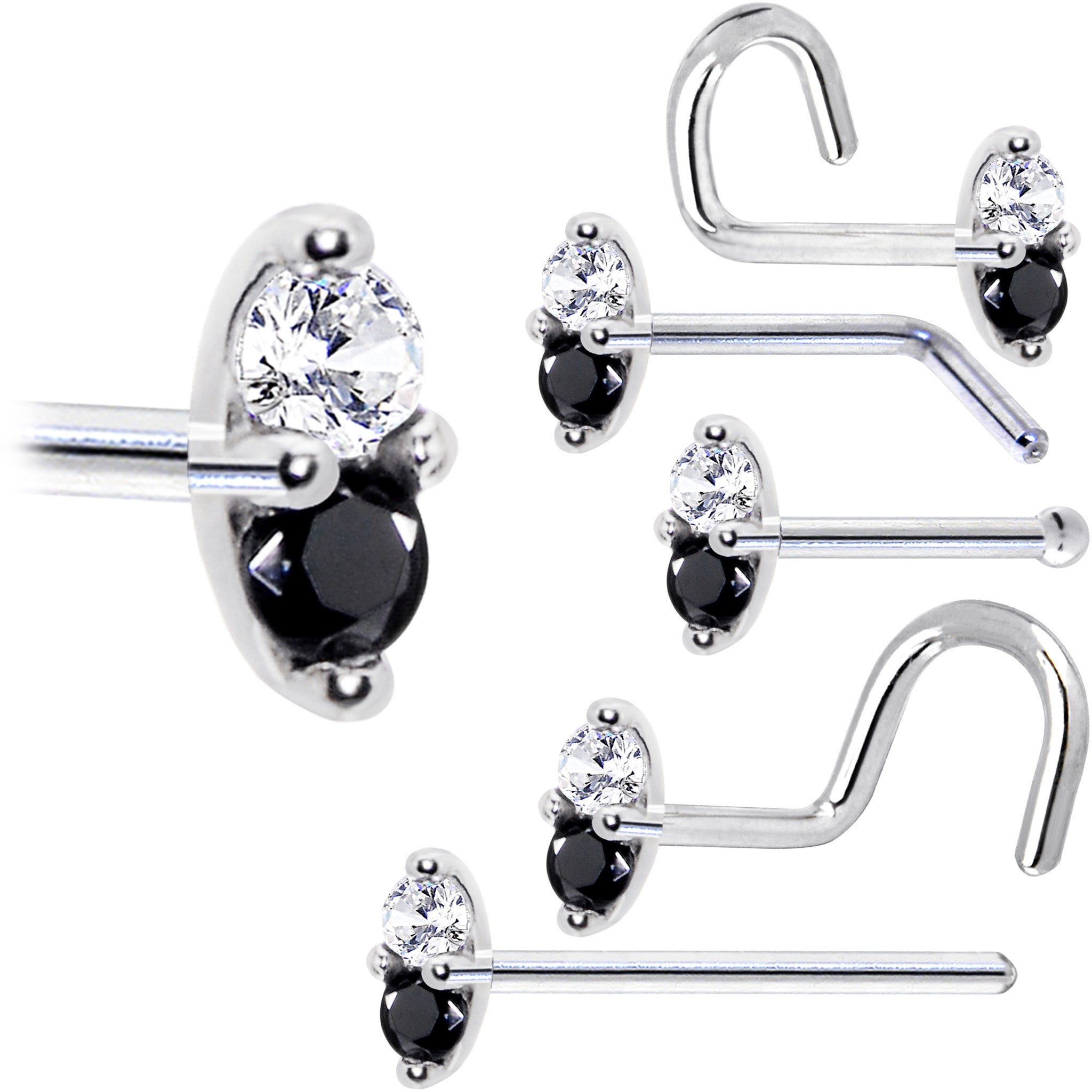BodyCandy 14k White Gold Black 1.5mm CZ Marquise Nose Ring — in-use photo