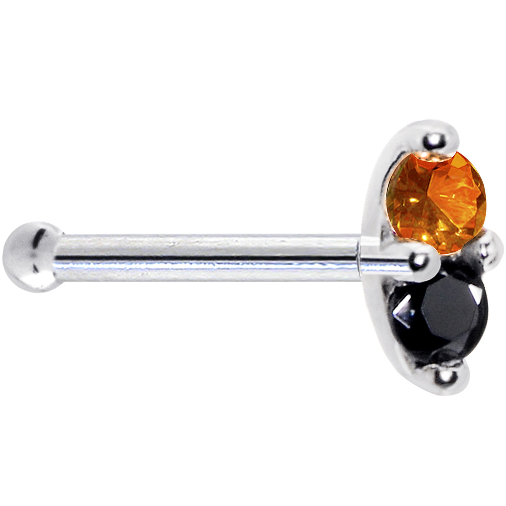 BodyCandy 14k White Gold Black Orange 1.5mm CZ Marquise Nose Ring — detail close-up