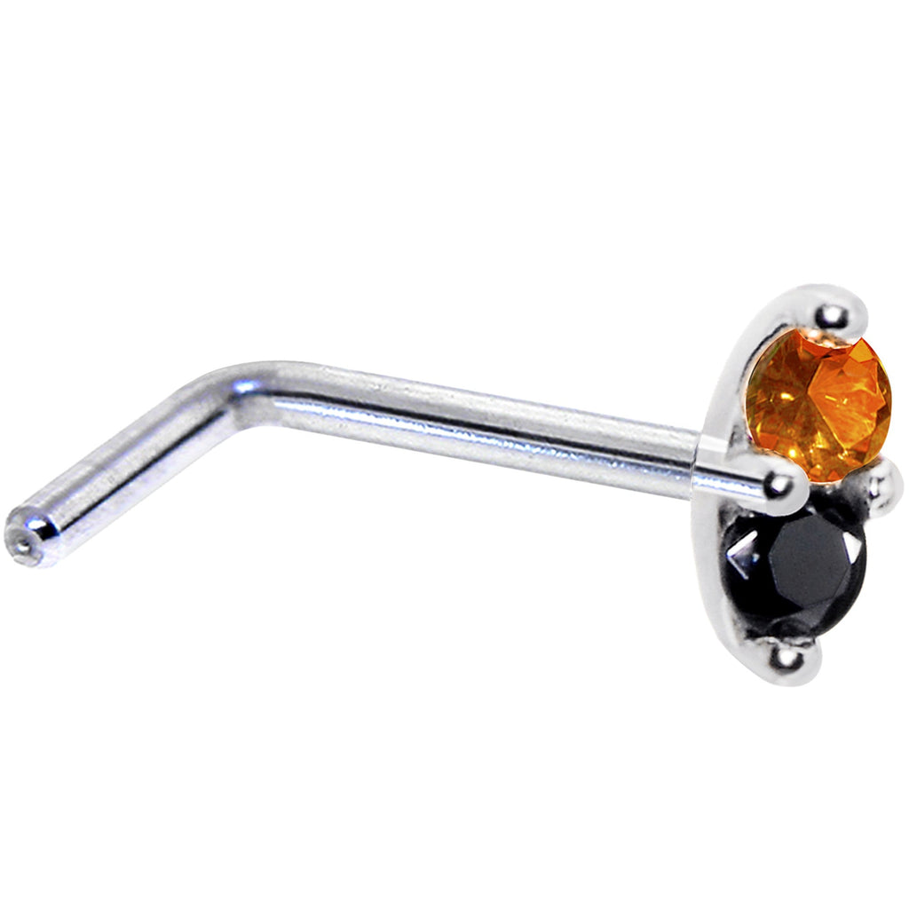 BodyCandy 14k White Gold Black Orange 1.5mm CZ Marquise Nose Ring — side view